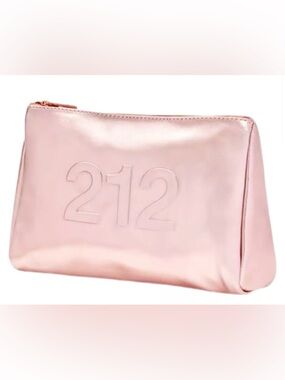 Carolina Herrera 212 Rose Gold Embossed Pink Cosmetic Bag Clutch New Metallic